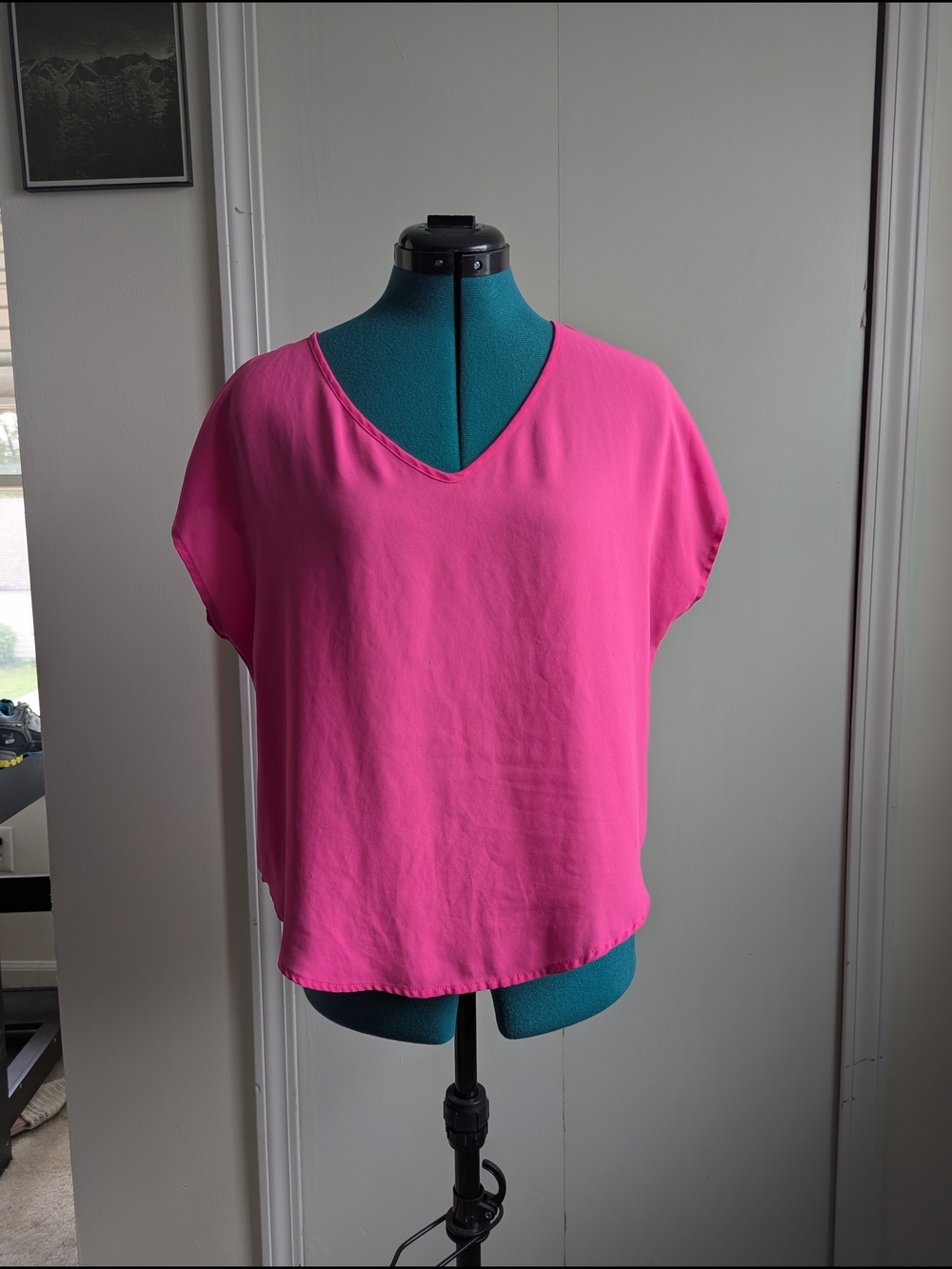 Lush V-Neck Short Sleeve Blouse - Bright Pink
